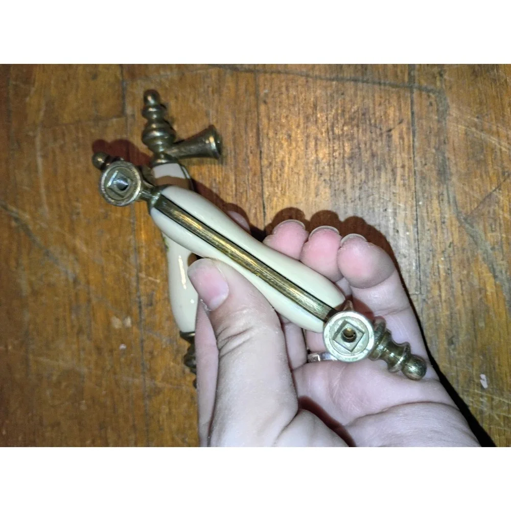 Floral Porcelain  Brass Tone Cabinet Door & Draw pull handle 3'' One Pair